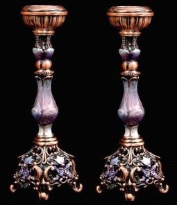 Jeweled Shabbat Candlesticks / Shabbos Candleholders in Purple Lavender 5.5"