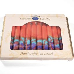 Safed Shabbat Candles "Harmony Orange" 5.5" Set of 12 Hand Made in Israel