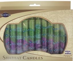 Safed Shabbat Candles "Sunrise Green" 5.5" Set of 12 Hand Made in Israel