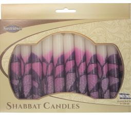 Safed Shabbat Candles "Pink White " 5.5" Set of 12 Hand Made in Israel