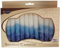 Safed Shabbat Candles White Blue 5.5" Set of 12 Hand Made in Israel
