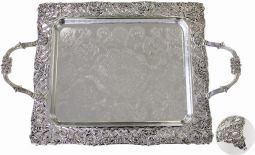 Silver Plated Square Tray on legs for Shabbat Candle Lighting 20.5" X 13.5"