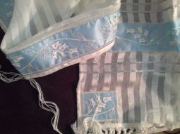 Lilies of Valley Matriarch Prayer Shawl Tallit / Talis With Bag Blue. By Precious Heirlooms