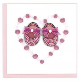 Luxury Quilling Greeting Card Pink Baby Girl Booties Mazel Tov Blank