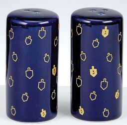 Chanukah Salt & Pepper Shakers with Gold Accents Ceramic Great Chanukah Gift!
