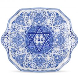 SPODE Judaica Blue Renaissance Ceramic Matzah Plate Ceramic Tray & Optional Seder plate