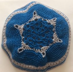 ONLY ONE Star of David Magen David Crochet Kippah Yarmulke 6" in Blue Silver Custom Made in USA