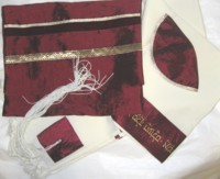Burgundy / Gold Wool Tallit / Talis Set of 4 - Hand Made