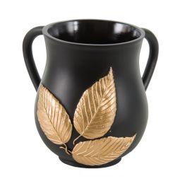 Golden Leaves on Black Designer Polyresin Natilat Yadaim Washing Cup