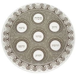 Contemporary Transparent Lace Large Glass Passover Sederplate 15.75"
