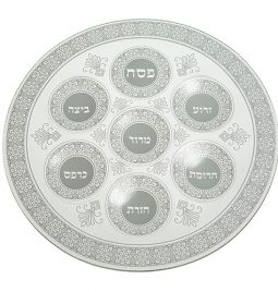 Contemporary White Lace Large Glass Passover Sederplate 15.75"