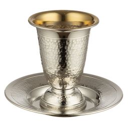 Silver Plated Kiddush Cup 4.33" with Tray / Saucer