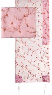 sold out Designer Pink Floral Embroidery Organza Women's Tallit / Prayer Set By Emanuel