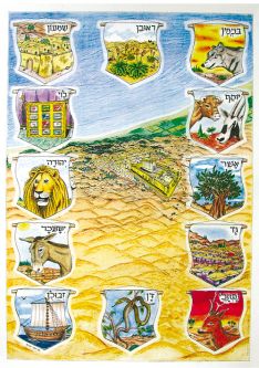 Jewish History Laminated Poster 20" x 28" Shevatim 12 Tribes of Israel Symbols