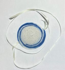 Baby Boy Knit Kippah Crochet Yarmulke in White & Blue Mélange Custom Hand Made Great for Brit Milah