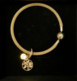 Gold Plated 925 Sterling Silver Filigree Bracelet / Tree of Life Swarovski Charm