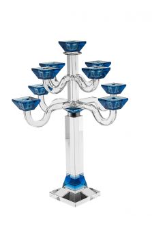Blue Crystal 9 Branches Shabbat Candelabra Candleholder Height: 19.5"