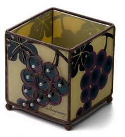 Art Silk on Glass Memorial Candleholder Seven Species Grapes An original design by Barbara Matzner