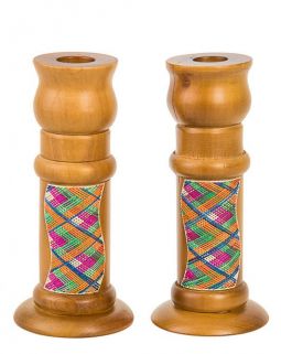 Light Wood Reed Sea Shabbat Candlesticks Candleholders 6.25" tall Made in Colombia