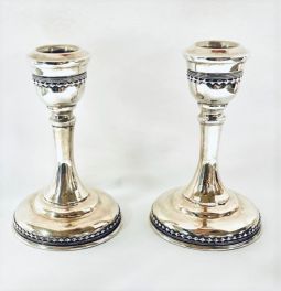 RARE 925 Sterling Silver Solid Shabbat Candlesticks 5" Made in Israel By Shevach Bros.