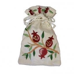 Embroidered Silk Havdalah Spice Besamim Bag PomegranateTree Made in Israel By Emanuel
