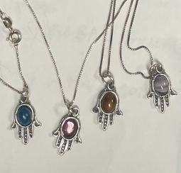 925 Sterling Silver Filigree Hamsa with Stone and Italian silver Chain Necklace