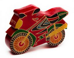 Vroom!! Bike Colorful Leather Tzedakah Box Hand Crafted by Cashbah Great for Bar Mitzvah!