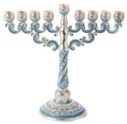 Enamel Swarovski Jeweled Chanukah Menorah in Blue