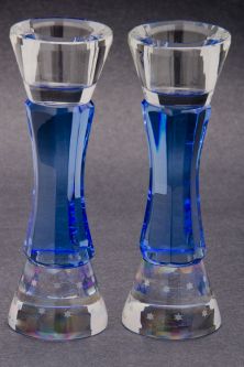 Crystal Art Glass Shabbat Candlesticks Holders 5" Stars of David with optional tray