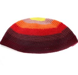 Bright Colors Knit Large Kippah Frik Yarmulke from Israel
