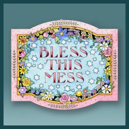 BLESS THIS MESS Floral Design Acrylic Jewish Art Magnet by Mickie Caspi