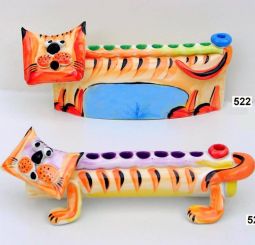 sold out Artistic Colorful Ceramic Menorah "Ginger Cat" Hand Made in Israel by INNA Olshansky