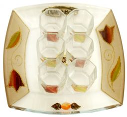 Lily Art Glass Kiddush Liquor Set of 6 & Tray Design may vary 3 colors available