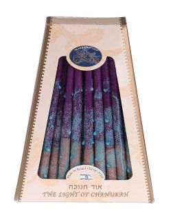 Safed Chanukah Candles Purple Blue Premium Hand Decorated Made in Israel