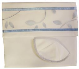 Blue Flower Embroidered Viscose Women's  Girls Tallit Talis Hand Made in Israel By Ronit Gur