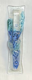 Artistic Fused Art Glass Mezuzah OCEAN Waters in Blue Made in Argentina Kosher Parchment Included