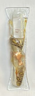 Artistic Fused Art Glass Mezuzah in Gold Made in Argentina Kosher Parchment Included