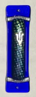 Art Deco Glass Mezuzah Sparkly Fish Scales in Cobalt By Tamara Baskin $50 Kosher Parchment Included