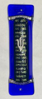 Art Deco Glass Mezuzah Shimmer Bricks in Cobalt By Tamara Baskin $50 Kosher Parchment Included