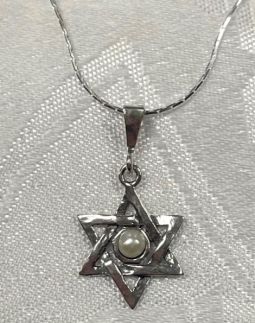 925 Sterling Silver Modern Star of David Pearl Pendant Necklace Made in Israel