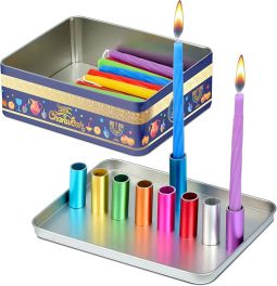 Ner Mitzvah Colorful Kids Magnetic Chanukah Menorah Set  Includes Box of Chanukah Candles Fun Safe D