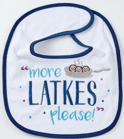 Chanukah Baby Bib "More Latkes Please"  65% Cotton / 35% Poly