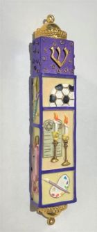 Girl's Sports Arts Jewish Symbols Hand Painted 3D Mezuzah by Reuven Masel Kosher Parchment included