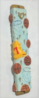 Basketball Sports Hand Painted 3D Mezuzah by Reuven Masel Kosher $42.00 Parchment included