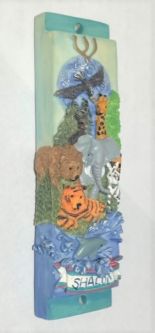 Children's Hand Painted Mezuzah "Wild Life - Shalom" By Reuven Masel Kosher Parchment Included