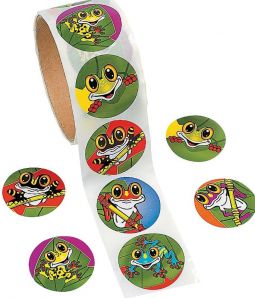 Colorful Fun Smiling Frogs Sticker Roll Jewish Stickers 1.5"  Set of 100