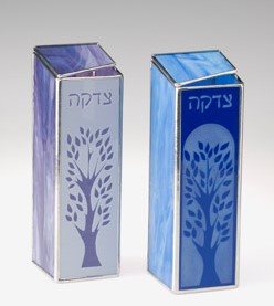 Tree of Life in Blue Tzedakah Box 7"x3"x3" Stained Glass Design by Susan Fullenbaum