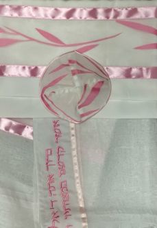 Pink Stripes & Palm Leaves Sheer Poly Women's Tallit Set Hand Made in Israel