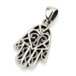 925 Sterling Silver Filigree Hamsa Pendant Chain Necklace Design May Vary