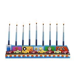 Colorful Racetracks Chanukah Menorah Hand molded and Hand Painted